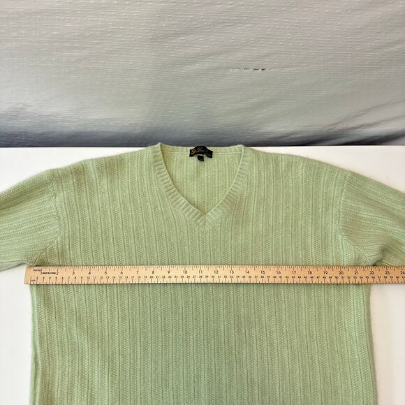Loro Piana Mens Cashmere V-neck Sweater EUR 50/XL Cable  knit Lime Green Preppy - Picture 11 of 13